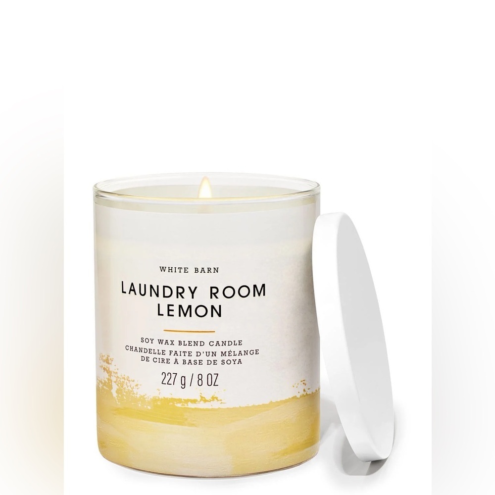 BBW Laundry Room Lemon Single Wick Candle & Wallflower Refill Set